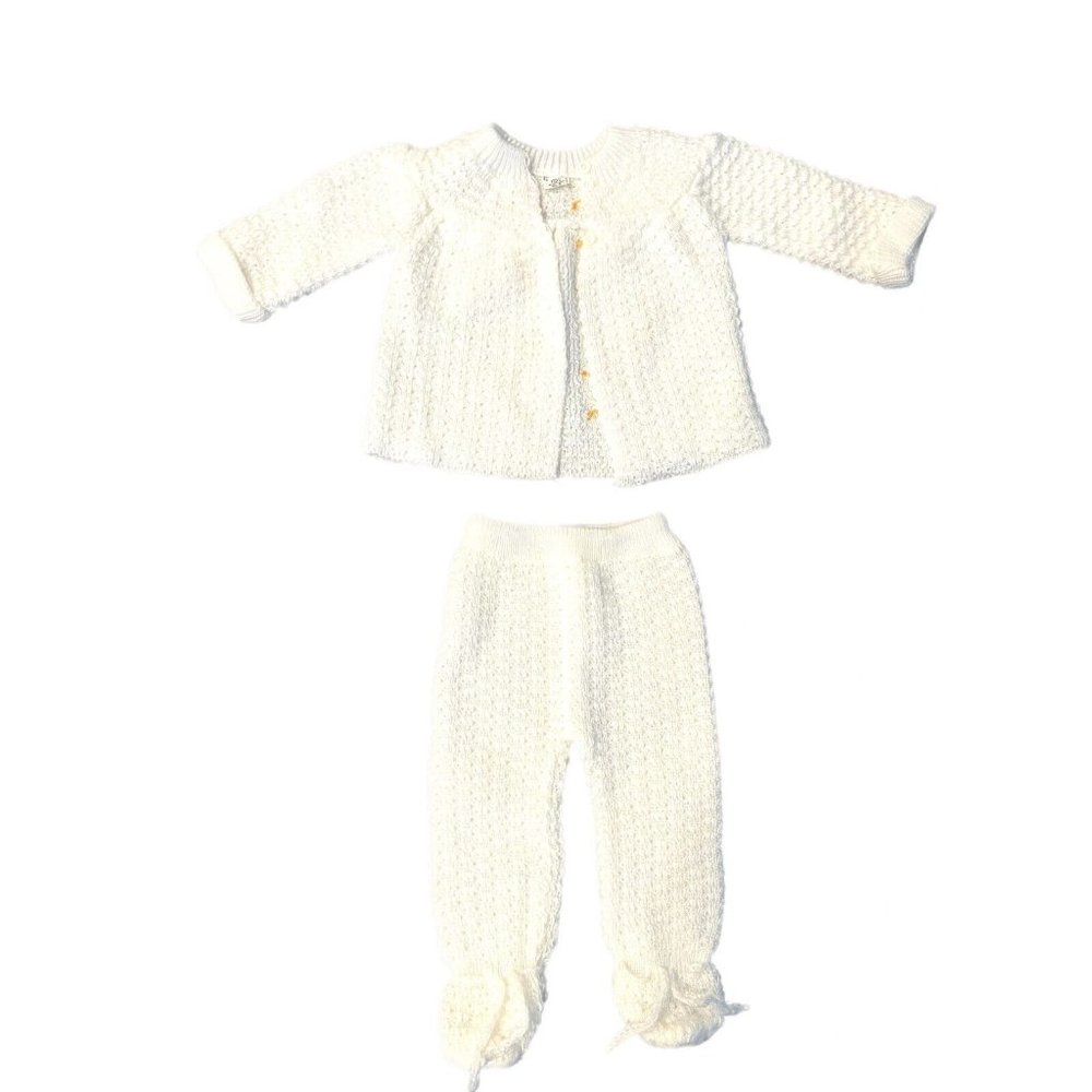 Vtg Italy Knit New Born Baby Layette Ribbon Sweater Pants White Wedding Baptism - Picture 10 of 15